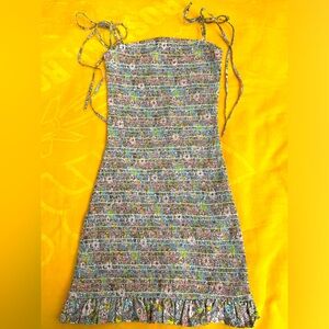 Storia Smocked Tie shoulder Straps Ruffle Floral mini Dress Sz.S